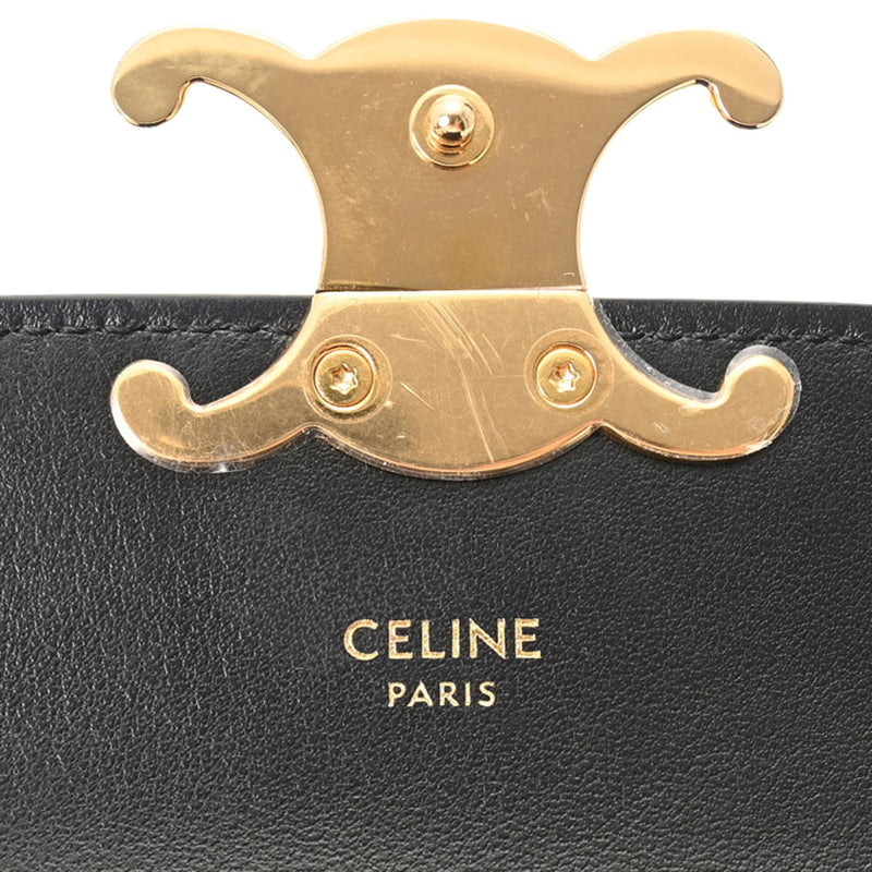 CELINE セリーヌ ミニクロード ミニトリンオフ 黒 ゴールド金具 10I513DPV.38NO レディース シャイニーカーフスキン ショルダーバッグ 新同 中古 銀蔵