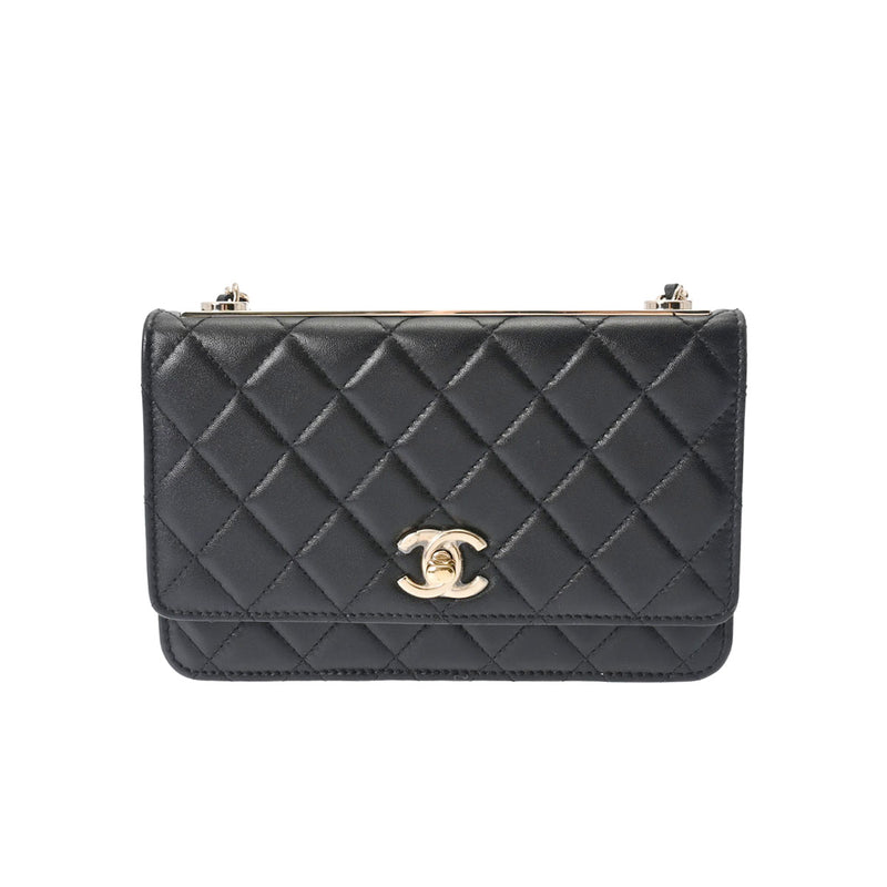 CHANEL シャネル マトラッセ 黒 ゴールド金具 A80982 レディース ラムスキン チェーンウォレット ABランク 中古 銀蔵