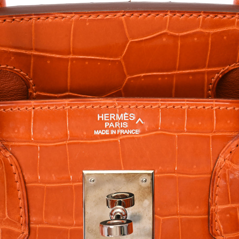 HERMES エルメス バーキン 30 オレンジ パラジウム金具 □L刻印(2008年頃) レディース ポロサスリセ ハンドバッグ Aランク 中古 銀蔵