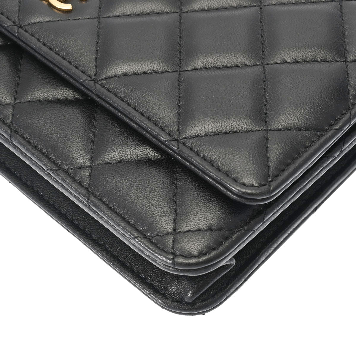 シャネルチェーンウォレット 42976 黒 ゴールド金具 レディース  