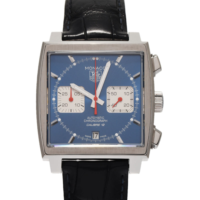 TAG HEUER タグホイヤー モナコ クロノグラフ CAW2111.FC6183 メンズ SS/アリゲーター 腕時計 自動巻き ブルー文字盤 未使用 銀蔵