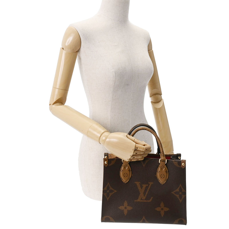 LOUIS VUITTON ルイヴィトン リバース オンザゴー PM ブラウン M46373 レディース モノグラムキャンバス ハンドバッグ 未使用 銀蔵