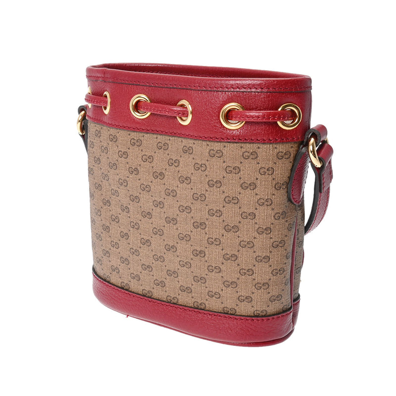 GUCCI グッチ ミニ バケット ミニ GGスプリーム ベージュ/赤 ゴールド金具 647801 レディース PVC レザー ショルダーバッグ Aランク 中古 銀蔵