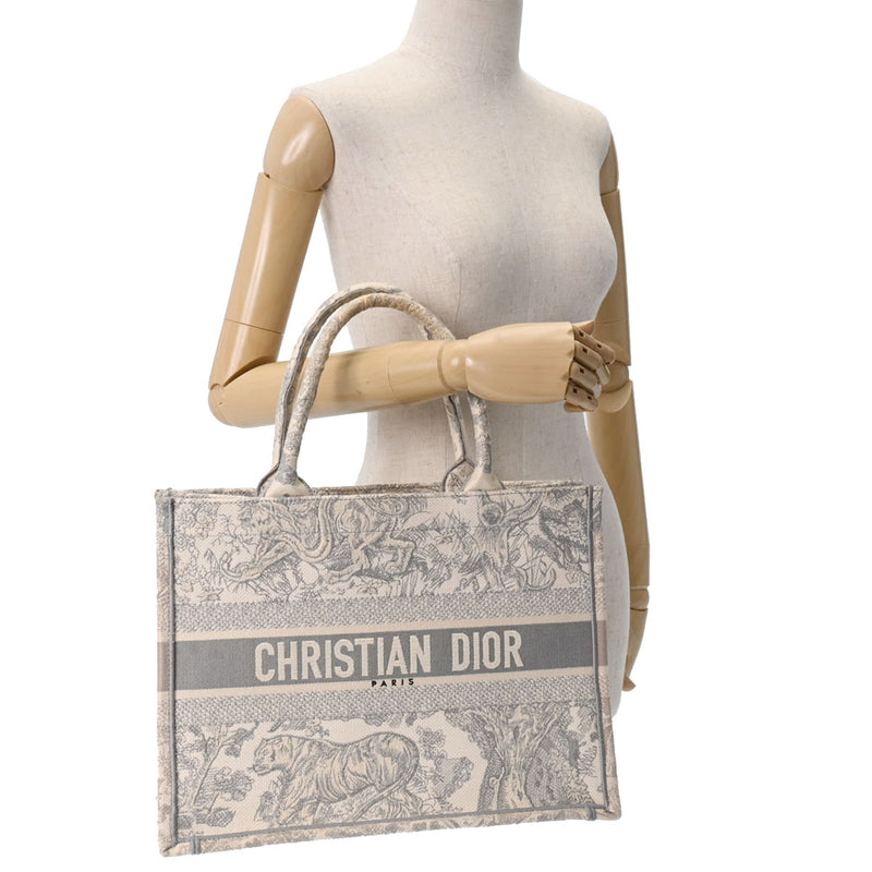 CHRISTIAN DIOR クリスチャンディオール ブックトート ミディアム グレー/白 レディース ジャガード ハンドバッグ Bランク 中古 銀蔵