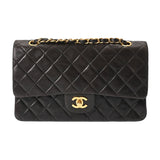 CHANEL シャネル チェーンショルダー 二重蓋 25cm 黒 ゴールド金具 レディース ラムスキン ショルダーバッグ ABランク 中古 銀蔵