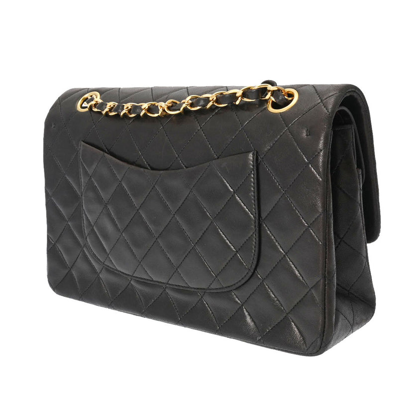 CHANEL シャネル チェーンショルダー 二重蓋 25cm 黒 ゴールド金具 レディース ラムスキン ショルダーバッグ ABランク 中古 銀蔵