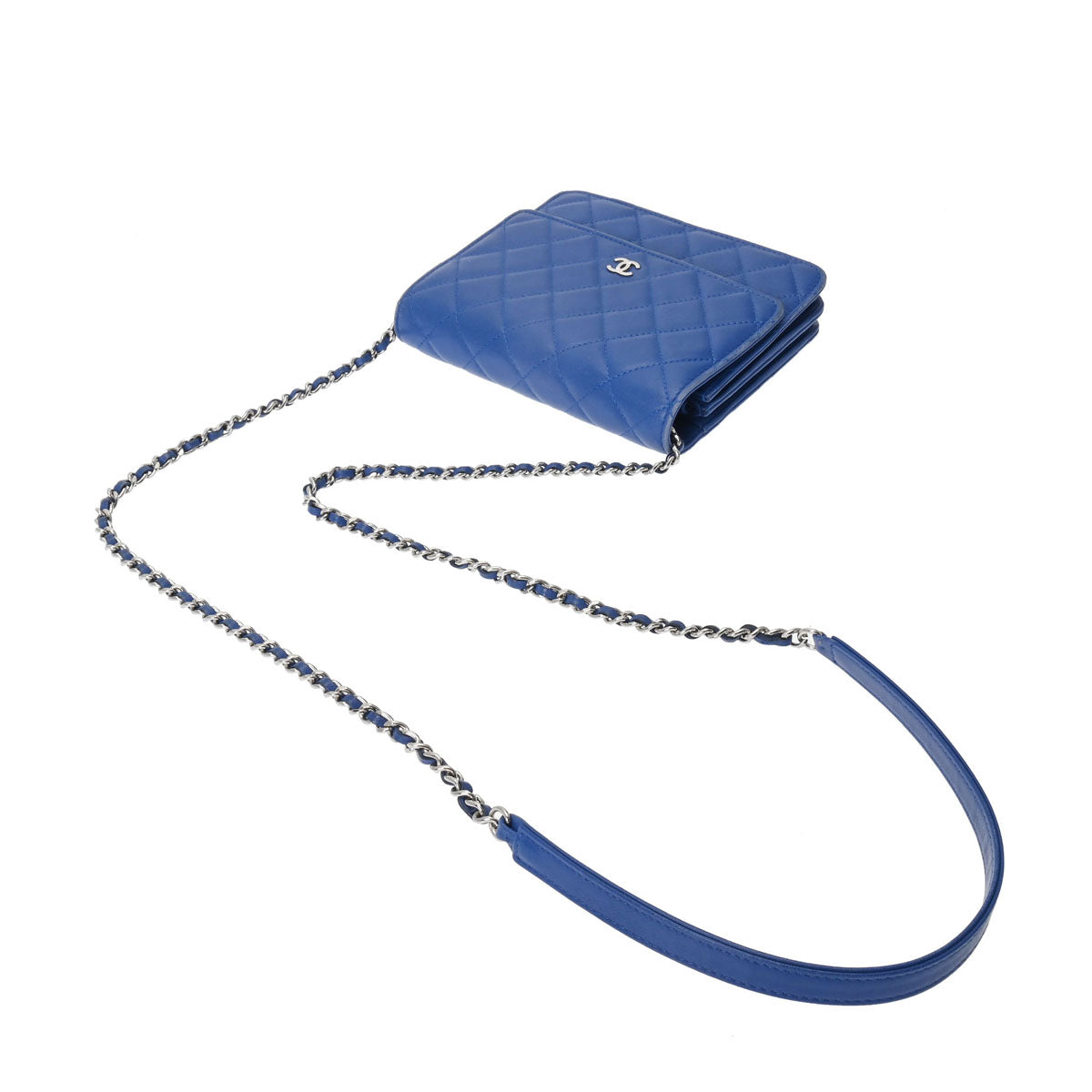 シャネルチェーンウォレット 42976 青 シルバー金具 レディース