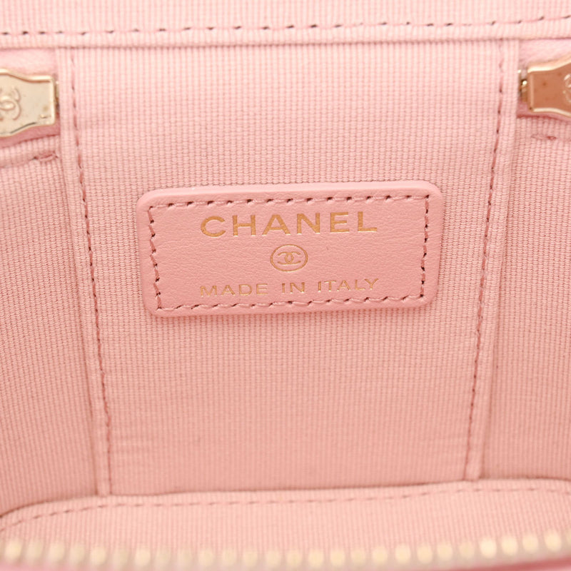 CHANEL シャネル マトラッセ ミニバニティ チェーンショルダー ピンク シャンパンゴールド金具 レディース キャビアスキン ショルダーバッグ Aランク 中古 銀蔵