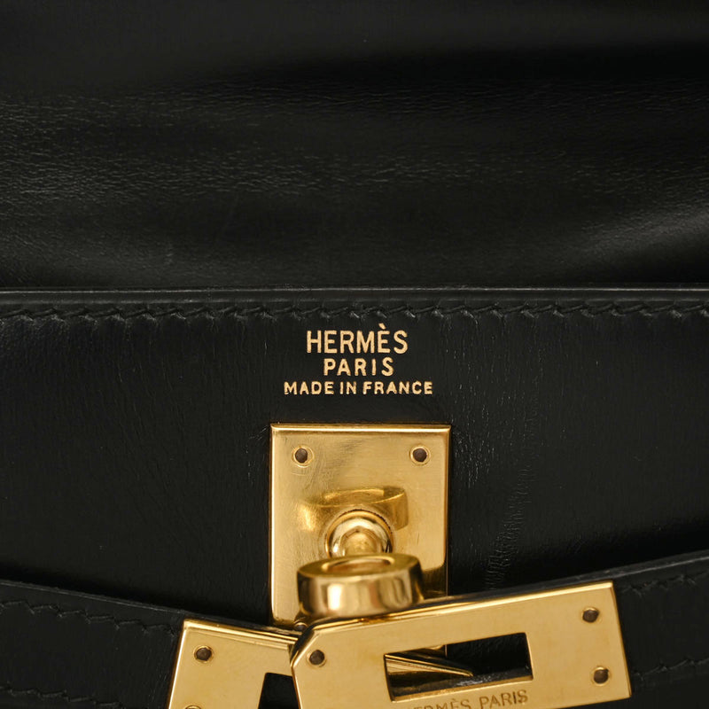 HERMES エルメス ミニケリー ロングショルダー 黒 ゴールド金具 ○S刻印(1989年頃) レディース ボックスカーフ ショルダーバッグ Bランク 中古 銀蔵