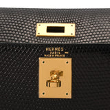 HERMES エルメス ケリー 28 外縫い 2WAYバッグ 黒 ゴールド金具 □B刻印(1998年頃) レディース リザード ハンドバッグ Aランク 中古 銀蔵