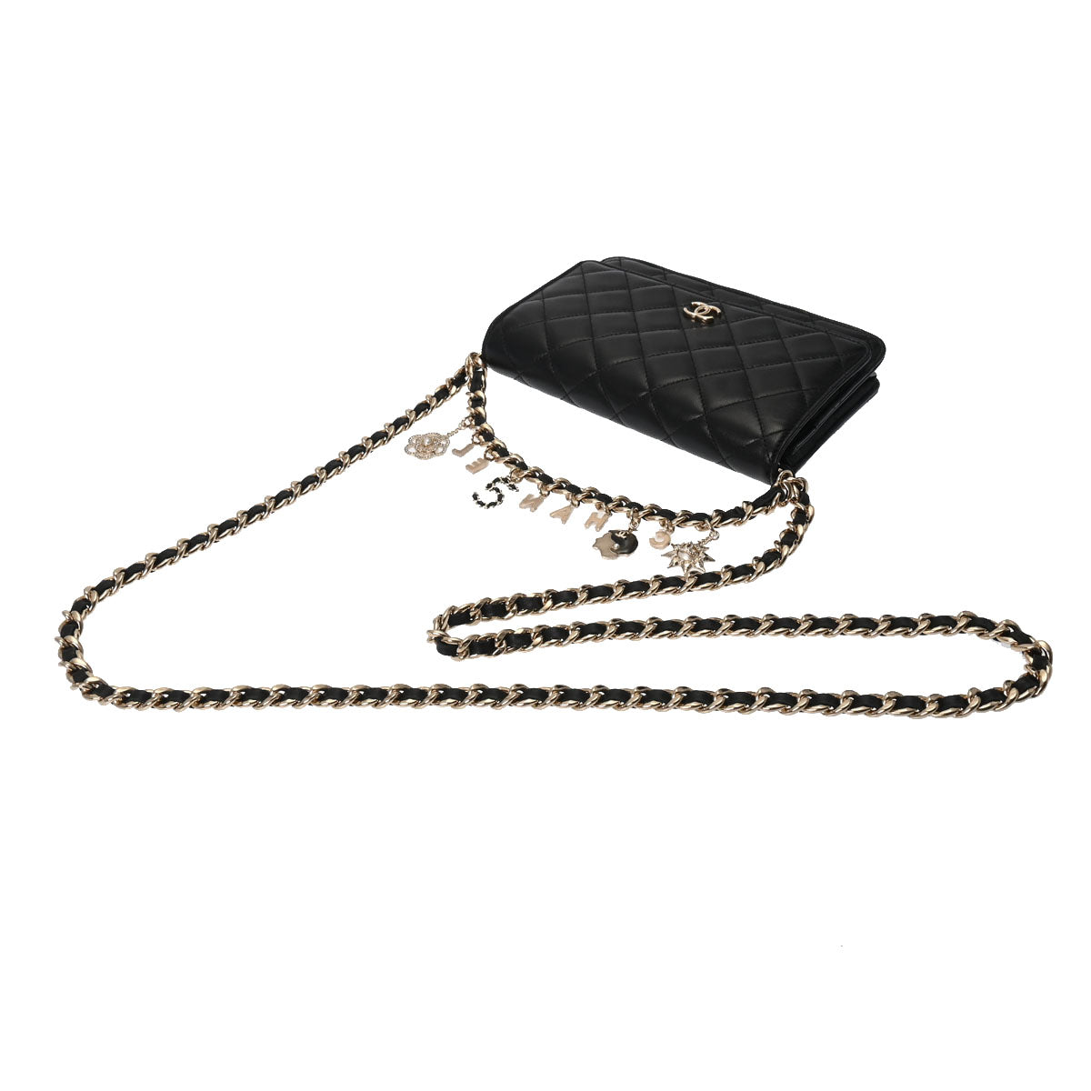CHANEL ゴールドチェーンウォレット シャネルチェーンウォレット チャーム 42976 黒 シャンパンゴールド