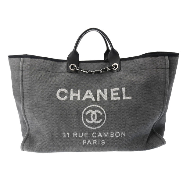 CHANEL シャネル ドーヴィル TGM グレー シルバー金具 レディース デニム トートバッグ ABランク 中古 銀蔵