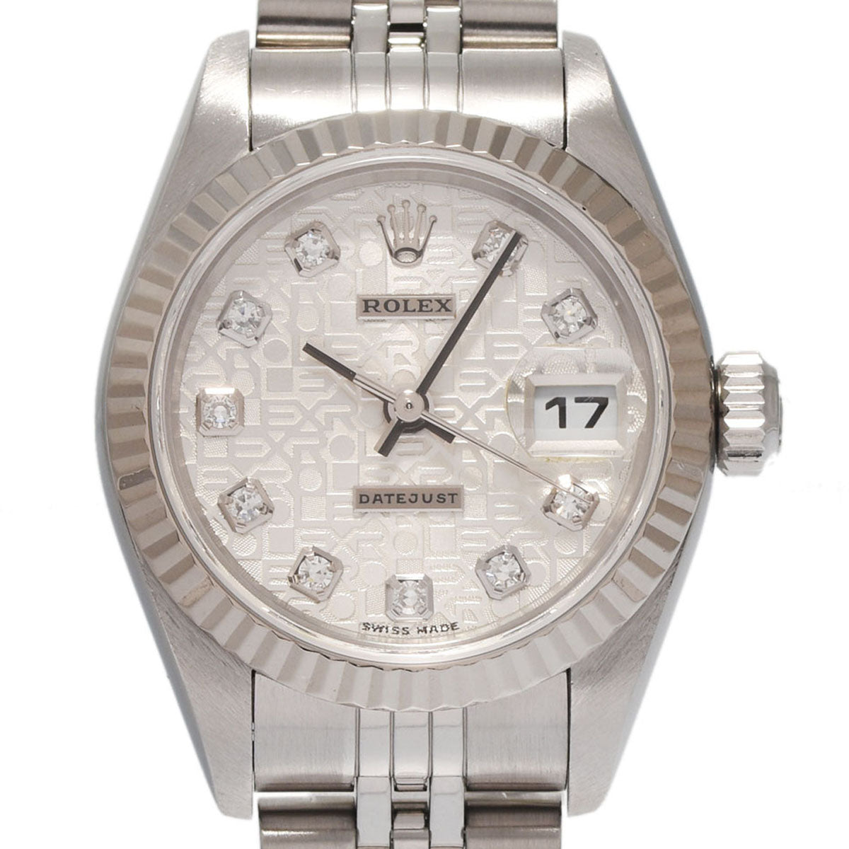 ロレックス デイトジャスト 10Pダイヤ 79174G シルバー 彫りコンピューター A番 レディース 中古 腕時計 ROLEX（ロレックス） デイトジャスト 10Pダイヤ 79174G シルバー 彫り