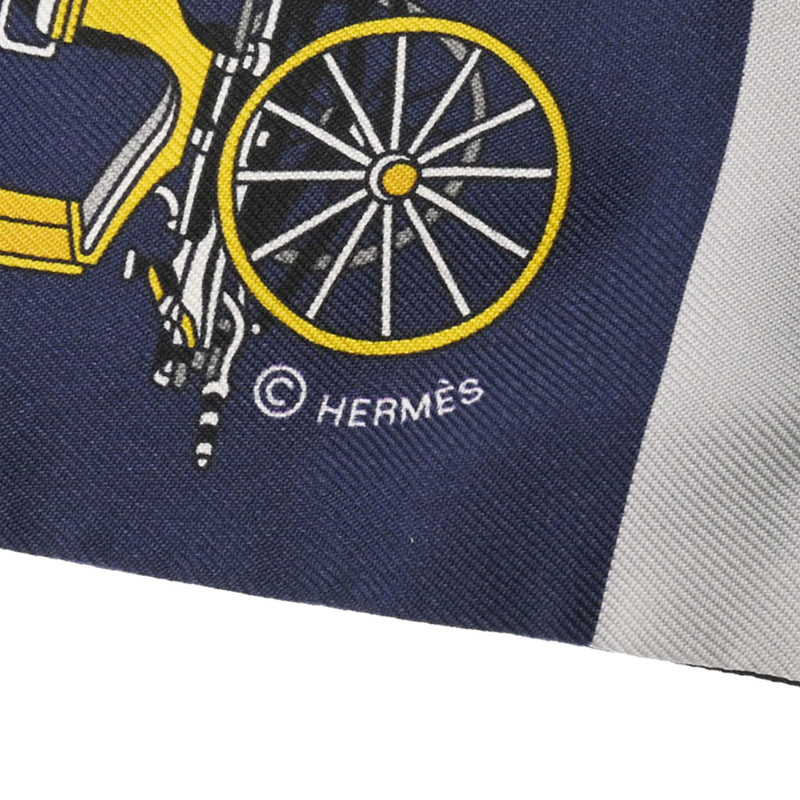 HERMES エルメス ツイリー Voitures Exquises 精巧な馬車 ネイビー/黒/グレー レディース シルク100％ スカーフ Bランク 中古 銀蔵