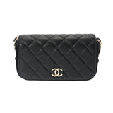 CHANEL シャネル ミニチェーンショルダー 黒 シャンパンゴールド金具 AP2533 レディース ラムスキン クロシェ ショルダーバッグ Aランク 中古 銀蔵