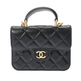 CHANEL シャネル トップハンドル ミニチェーンショルダー 黒 ゴールド金具 AP2200 レディース ラムスキン ショルダーバッグ Aランク 中古 銀蔵