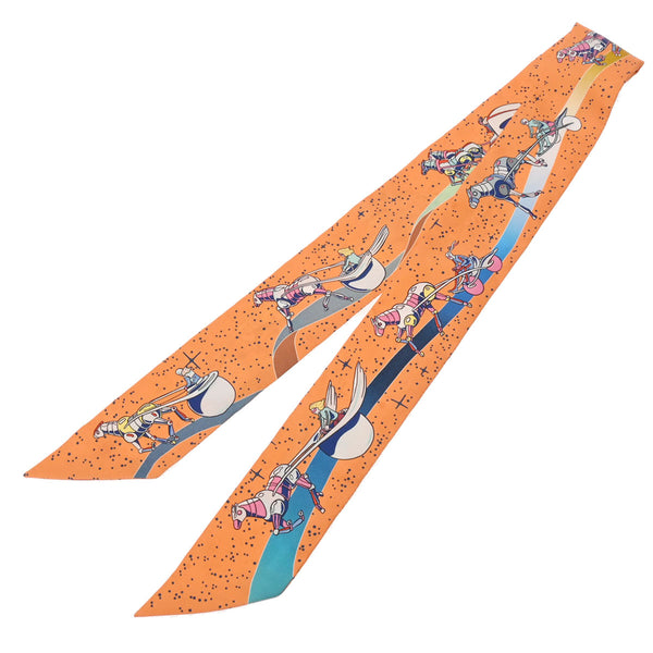 HERMES エルメス ツイリー Space Derby オレンジ レディース シルク100％ スカーフ 未使用 銀蔵
