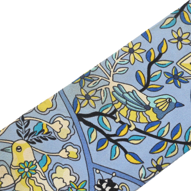 HERMES エルメス - ツイリー Au Pays des Oiseaux Fleurs 花咲く鳥たちの国で 青/黄 - レディース シルク100％ スカーフ Bランク 中古 銀蔵