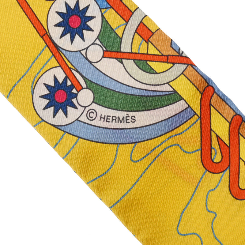 HERMES エルメス ツイリー HERMES SCARF ODYSSEY ジョーヌヴィフ/ブルー 063707S レディース シルク100％ スカーフ 新同 中古 銀蔵