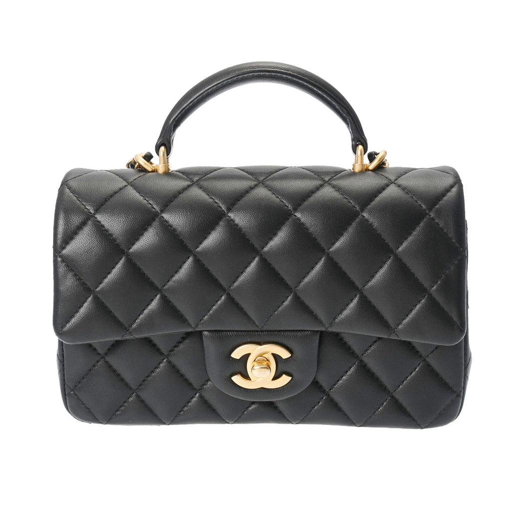 CHANEL シャネル マトラッセ トップハンドル ミニフラップチェーンショルダー ブラック ゴールド金具 AS2431 レディース ラムスキン  ショルダーバッグ Aランク 中古 銀蔵