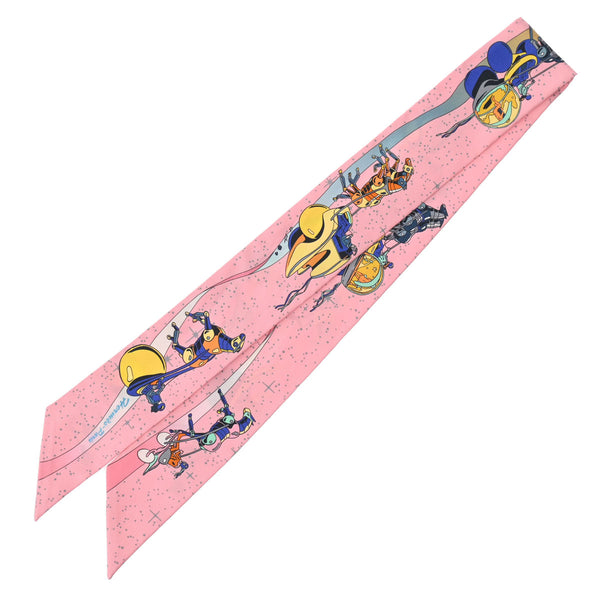 HERMES エルメス ツイリー SPACE DERBY ピンク レディース シルク100％ スカーフ Aランク 中古 銀蔵