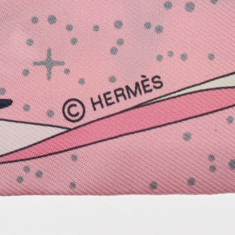 HERMES エルメス ツイリー SPACE DERBY ピンク レディース シルク100％ スカーフ Aランク 中古 銀蔵