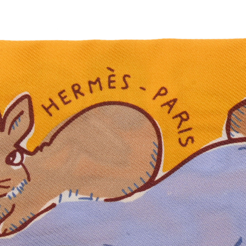 HERMES エルメス ツイリー MILLE ET UN LAPINS 黄 レディース シルク100％ スカーフ Aランク 中古 銀蔵