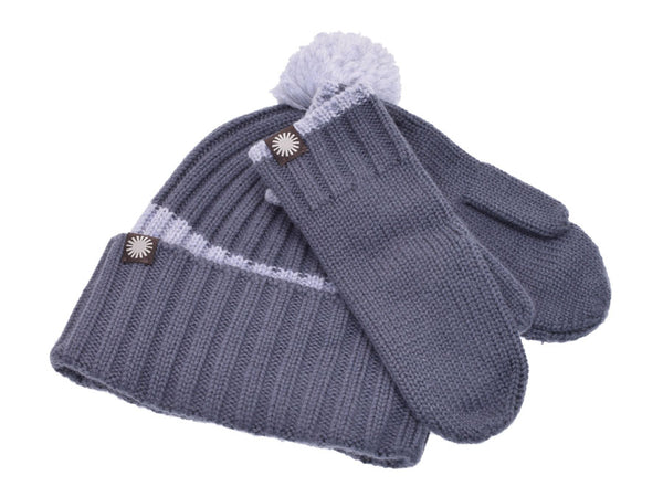 Agu Children's hat / mittens Gift set Gray 2-4 years old Kids knit hat Gloves Unused Beautiful goods UGG box Used silver warehouse