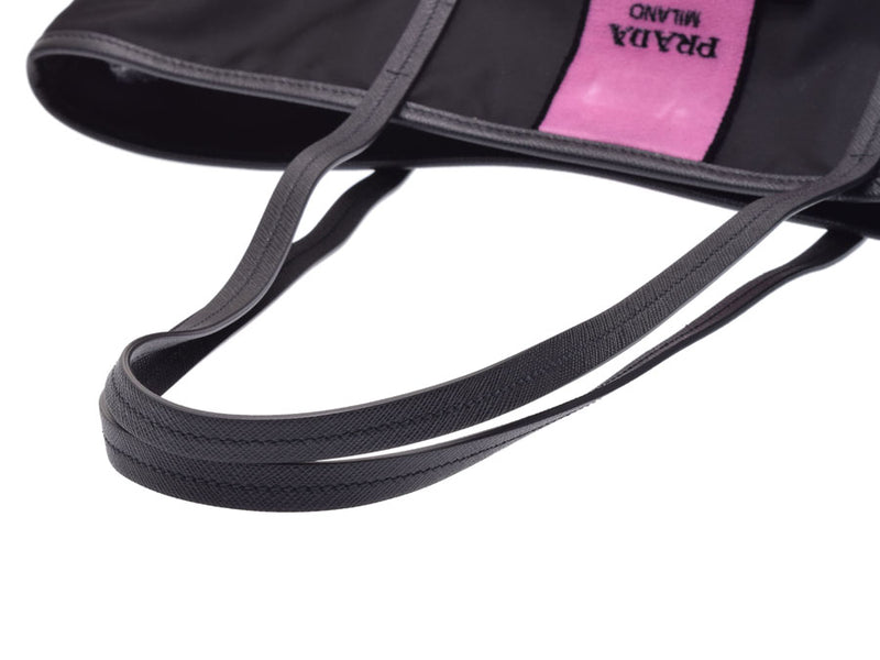 Prada tote bag pink black Lady's nylon leather velour-free beautiful article PRADA sky guarantee used silver storehouse
