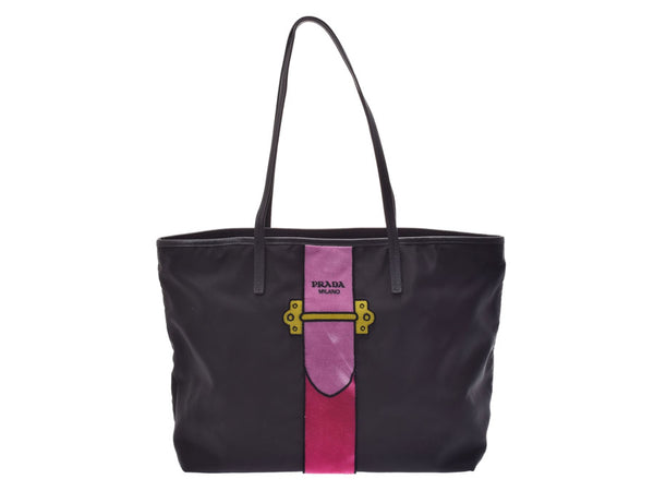 Prada Tote Bag Pink Black Ladies Nylon Leather Velor Unused Good Condition PRADA Sky Gala Used Ginzo