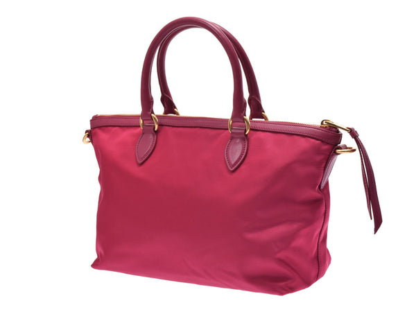普拉达 2WAY 手袋粉红色 1BA104 女士尼龙皮革未使用的美容产品 PRADA 表带与旧银仓库