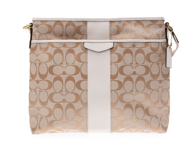 Coach Signeacier Striped Sholder Bathle/ White/Beige Series F28502 Ladies Canvas Unused, Outlet COACH Used in Ginzo