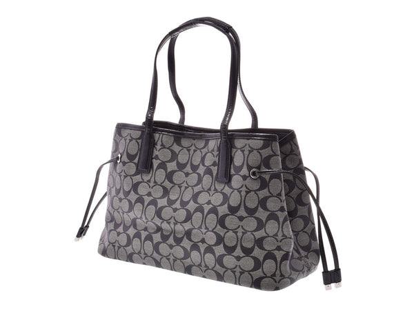 Coach signature stripe tote bag black F29064 Lady's men PVD-free outlet COACH used silver storehouse