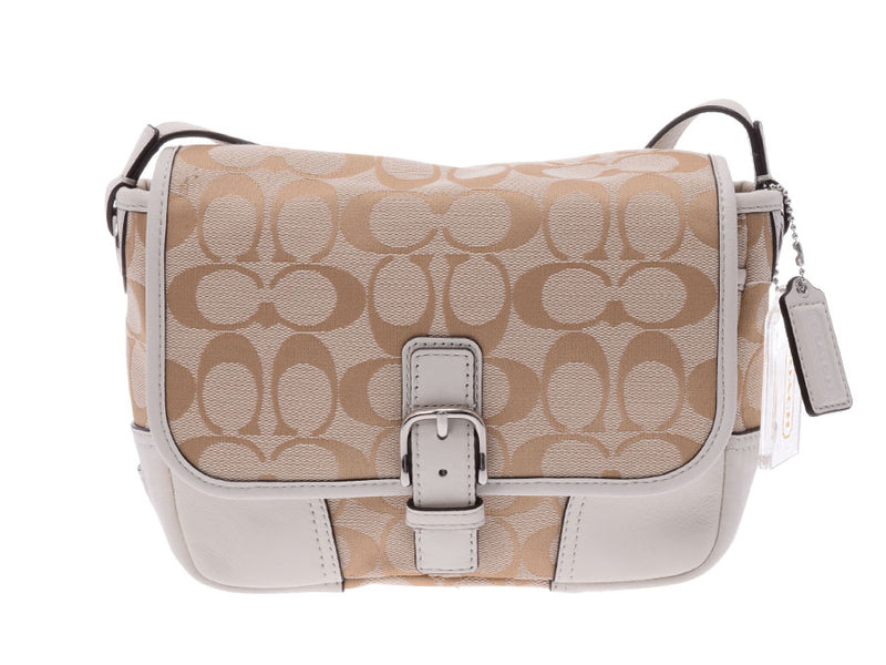 Coach Hadley Signature Field Shoulder Bag Beige/White F30601 Women's Canvas Leather Outlet Unused Beauty COACH Used Ginzo