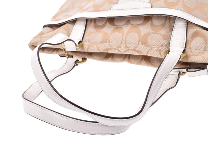 Coach Signature Striped File Bag Beige/White F28504 Women's Canvas Outlet Unused COACH Used Ginzo