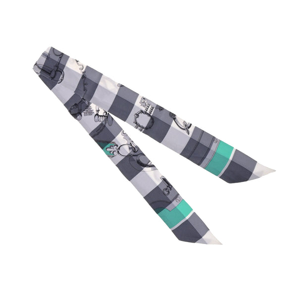 HERMES エルメス ツイリー MORS ET GOURMETTES VICHY アントラシット/メンソール/ブラン レディース シルク100％ スカーフ Aランク 中古 銀蔵