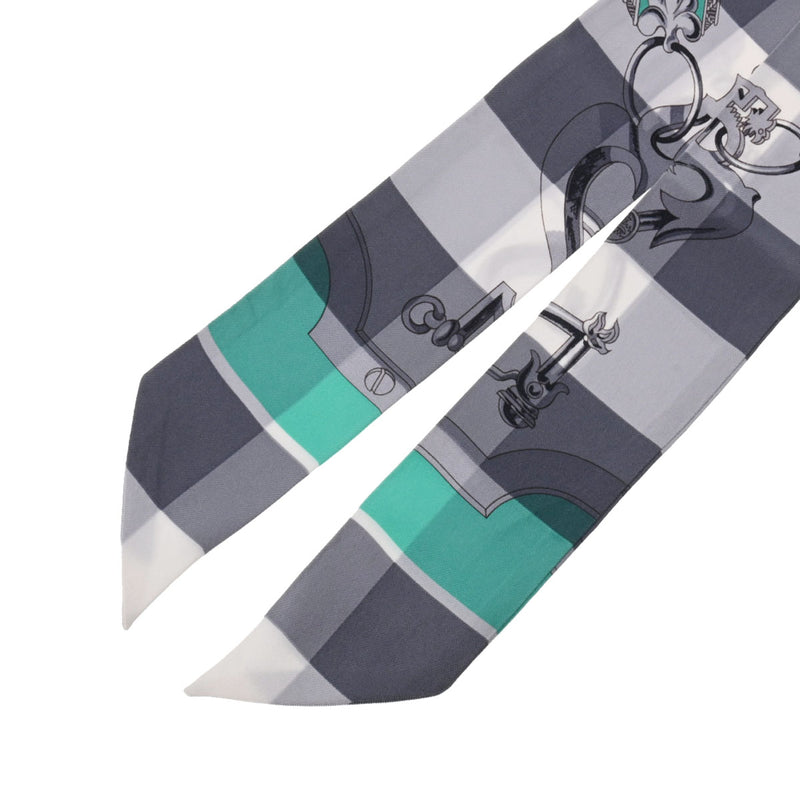 HERMES エルメス ツイリー MORS ET GOURMETTES VICHY アントラシット/メンソール/ブラン レディース シルク100％ スカーフ Aランク 中古 銀蔵