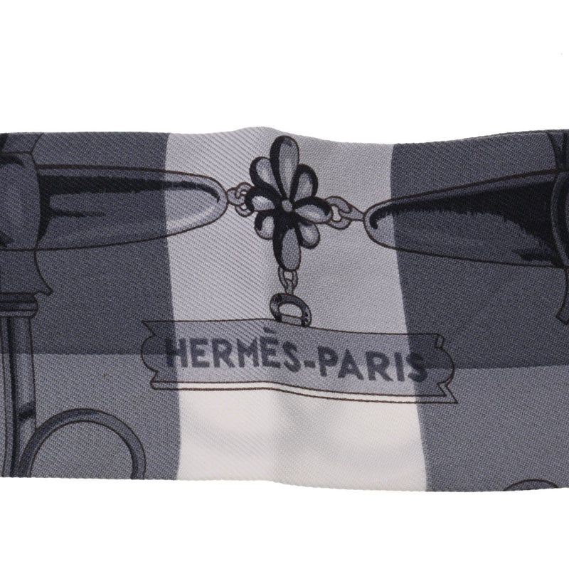 HERMES エルメス ツイリー MORS ET GOURMETTES VICHY アントラシット/メンソール/ブラン レディース シルク100％ スカーフ Aランク 中古 銀蔵