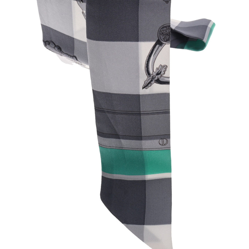 HERMES エルメス ツイリー MORS ET GOURMETTES VICHY アントラシット/メンソール/ブラン レディース シルク100％ スカーフ Aランク 中古 銀蔵