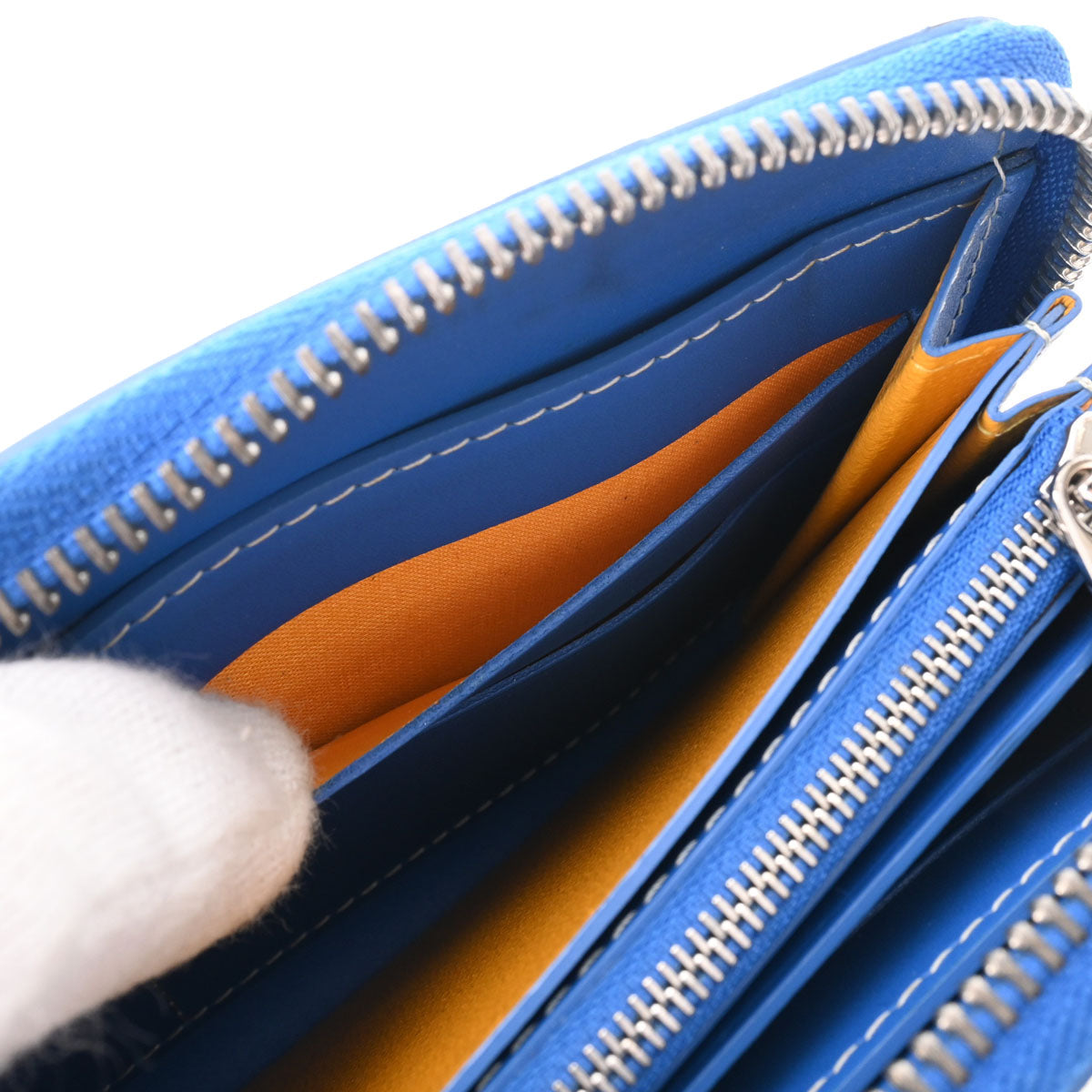 ゴヤールラウンドファスナー財布 青 ユニセックス レザー 長財布