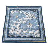 HERMES エルメス カレ55 LES MUSTANGS  BANDANA ブルージーン/ジョーヌ/ブラン 043941S レディース シルク100％ スカーフ 新品 銀蔵