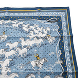 HERMES エルメス カレ55 LES MUSTANGS  BANDANA ブルージーン/ジョーヌ/ブラン 043941S レディース シルク100％ スカーフ 新品 銀蔵