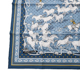 HERMES エルメス カレ55 LES MUSTANGS  BANDANA ブルージーン/ジョーヌ/ブラン 043941S レディース シルク100％ スカーフ 新品 銀蔵