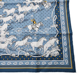 HERMES エルメス カレ55 LES MUSTANGS  BANDANA ブルージーン/ジョーヌ/ブラン 043941S レディース シルク100％ スカーフ 新品 銀蔵