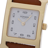 HERMES エルメス Hウォッチ PM 25mm HH1.201 U刻印(2022年頃) レディース GP/革 腕時計 クオーツ ホワイト文字盤 未使用 銀蔵