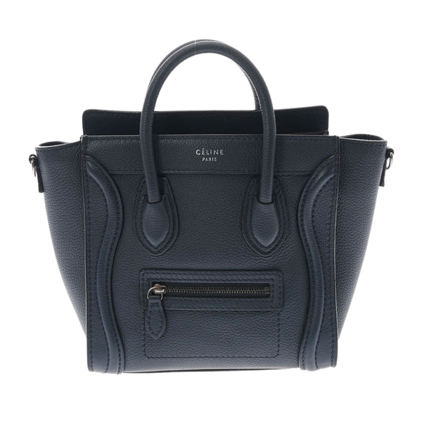 CELINE セリーヌ ラゲージ ナノショッパー ネイビー シルバー金具 168243LUG.07OR レディース レザー 2WAYバッグ Bランク 中古 銀蔵