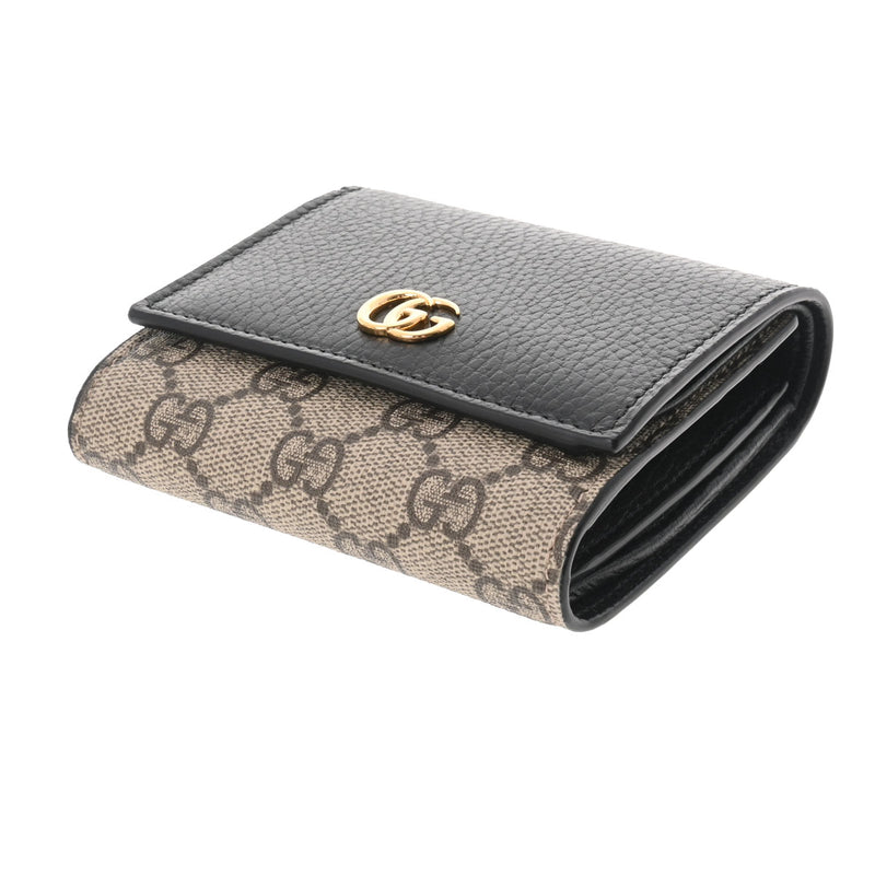 GUCCI グッチ GGマーモント ミディアムウォレット  黒/ベージュ ゴールド金具 598587 レディース レザー 三つ折り財布 未使用 銀蔵