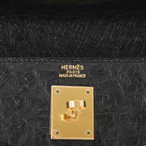 HERMES エルメス ケリー 32 外縫い 黒 ゴールド金具 □B刻印(1998年頃) レディース オーストリッチ 2WAYバッグ Aランク 中古 銀蔵