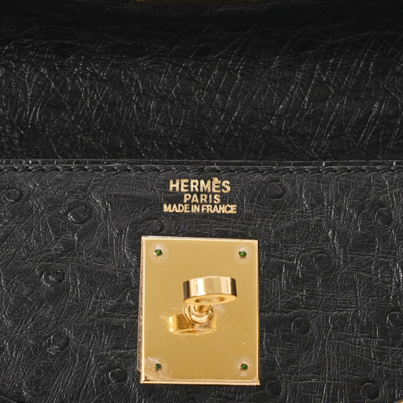 HERMES エルメス ケリー 32 外縫い 黒 ゴールド金具 □B刻印(1998年頃) レディース オーストリッチ 2WAYバッグ Aランク 中古 銀蔵