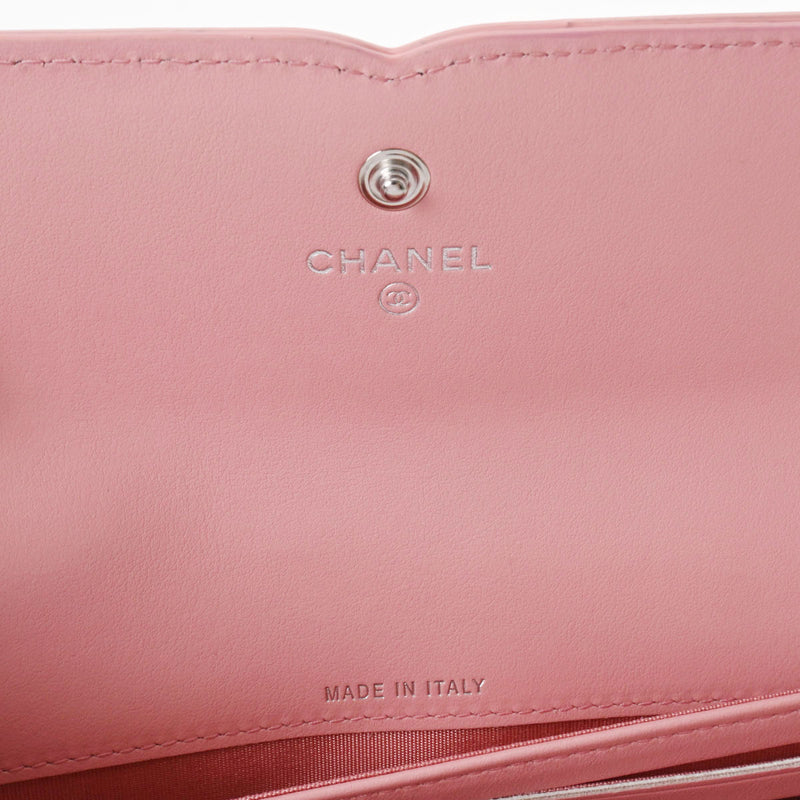 CHANEL シャネル マトラッセ CCフィリグリー ココマーク ライトピンク A84448 レディース キャビアスキン 長財布 新同 中古 銀蔵